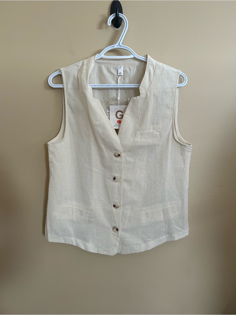 Tailored Cream Coloured V Neck Button front Vest